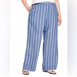 OLD NAVY high waist Linen coastal blue Stripe Wide Leg pull on plus pants XXL
